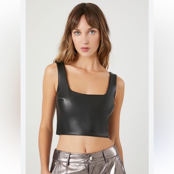 Forever 21 Tops - Forever 21 Black Faux Leather Top Size Small